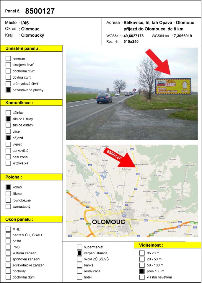 Billboard, Olomouc, Bělkovice, hl, tah Opava - Olomouc